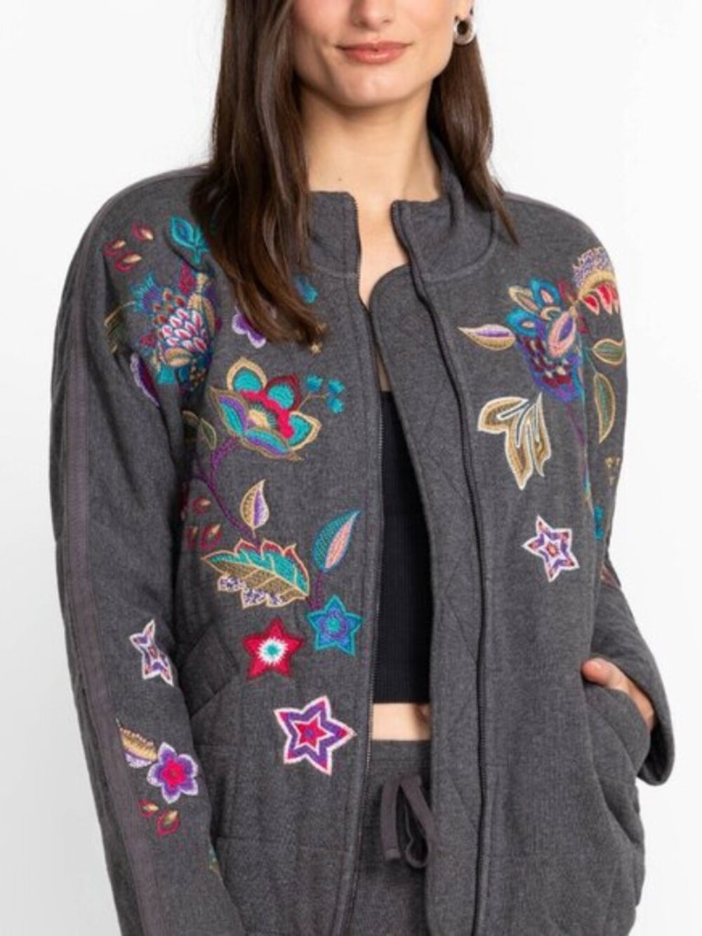 JOHNNY WAS DOLMAN QUILTED JACKET Size XS Gray Quilted NWT